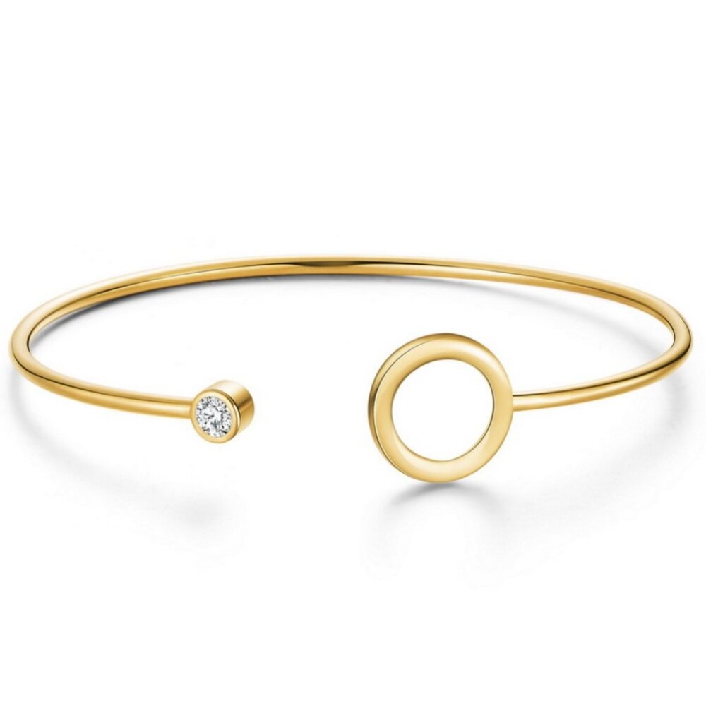 925 sterling silver covered in real gold circle W/ Cubic Zirconia Cuff Bracelet